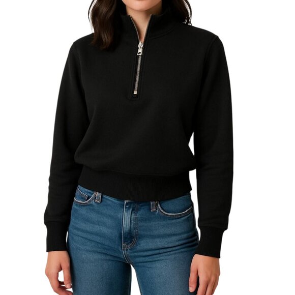 Universal Standard Zoe Women's Black Half Zip High Neck Pullover Size XS NWT - Picture 1 of 16